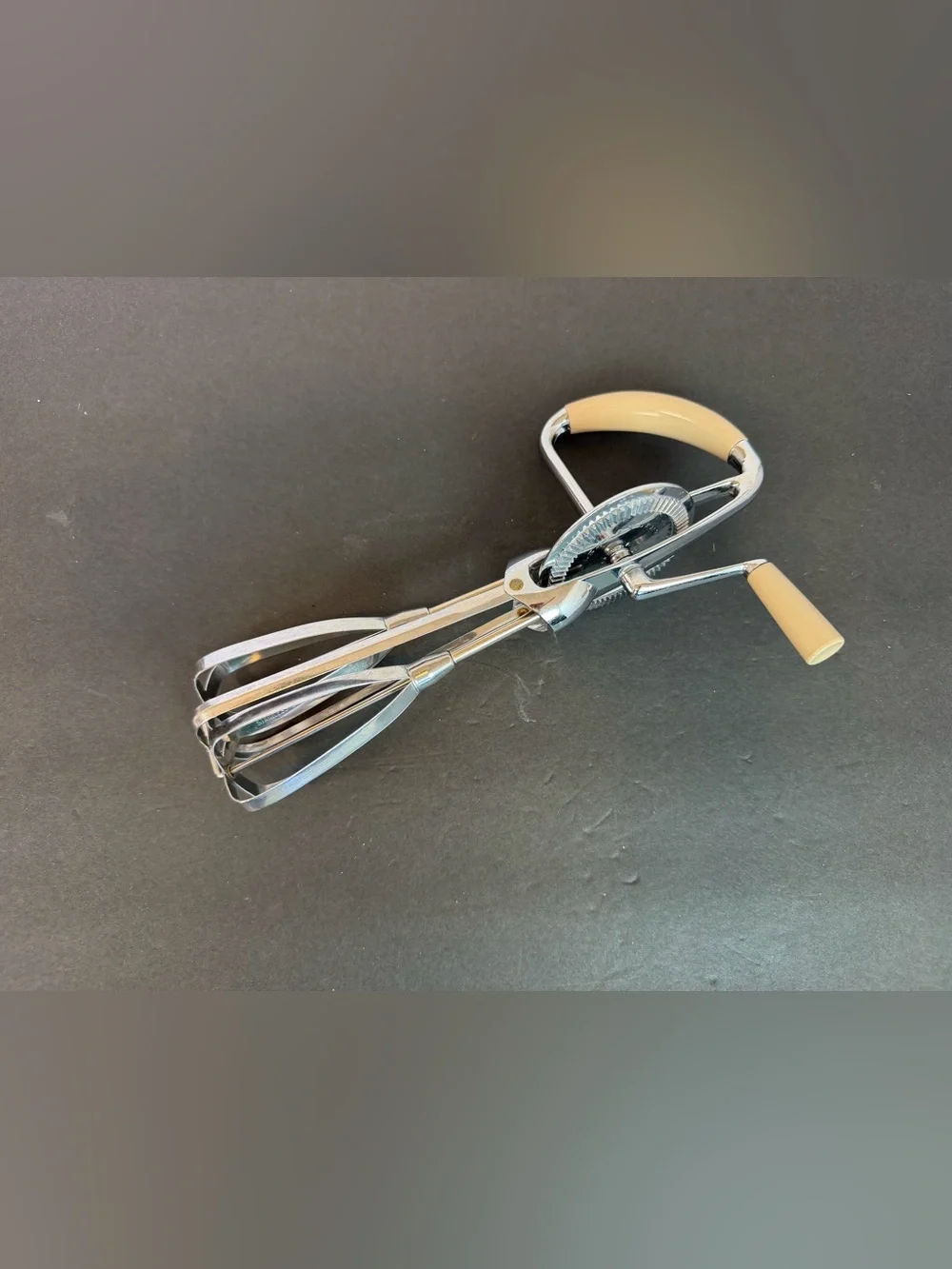 Vintage EKCO Flint Egg Beater Hand Held Crank Mixer Stainless Cream Handle Works